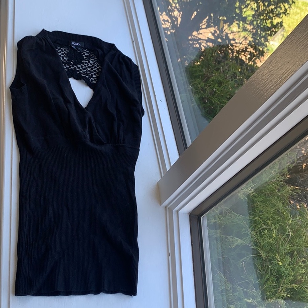 Black XOXO Sweater Vest Top with Lace Back